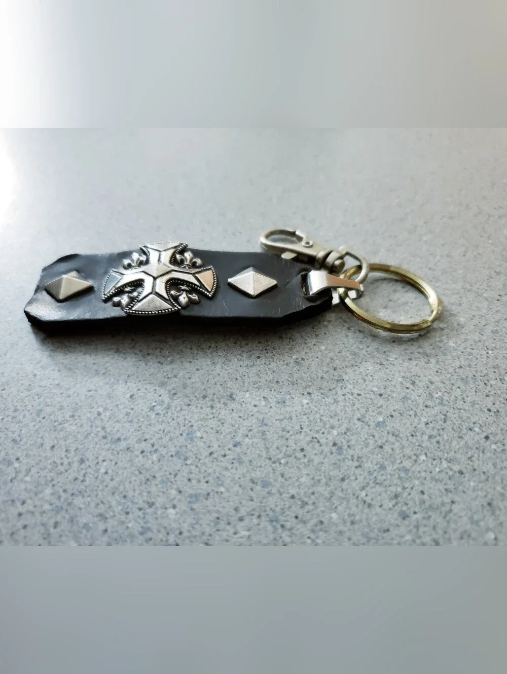 Sterling Leather Cross Keychain Heavy Metal